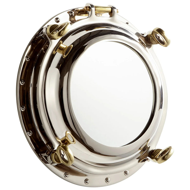 Nickel & Brass Porthole Accent Mirror - Nautical Luxuries
