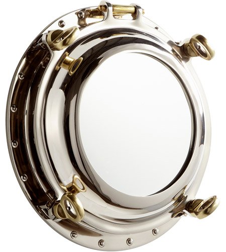 Nickel & Brass Porthole Accent Mirror - Nautical Luxuries