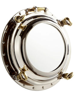 Nickel & Brass Porthole Accent Mirror - Nautical Luxuries
