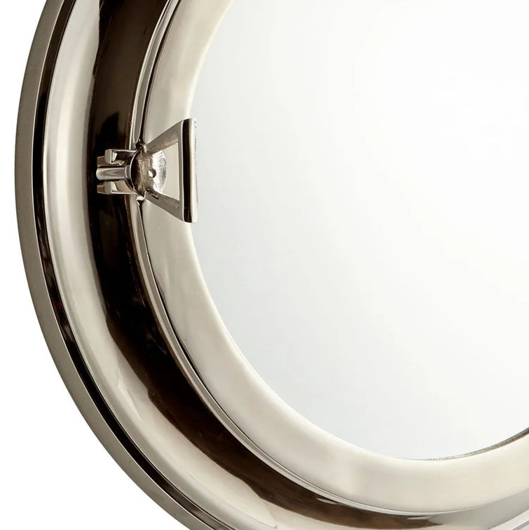 Contemporary Polished Nickel Porthole Mirror - Nautical Luxuries