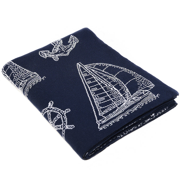 Nautical Icons Medium Weight Cotton Throw - Nautical Luxuries