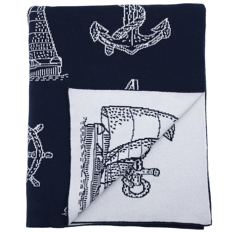 Nautical Classics Medium Weight Cotton Throws/Anchors Icons - Nautical Luxuries