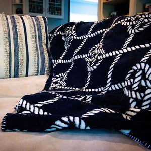 Double-Plush Nautical Navy Knots Oversized Throw - Nautical Luxuries