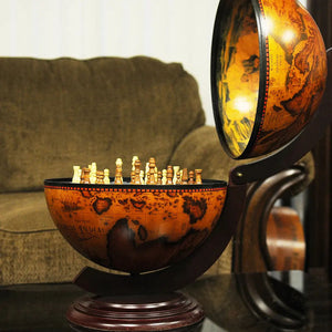 Old World Antique Mahogany Globe Tabletop Chess Set