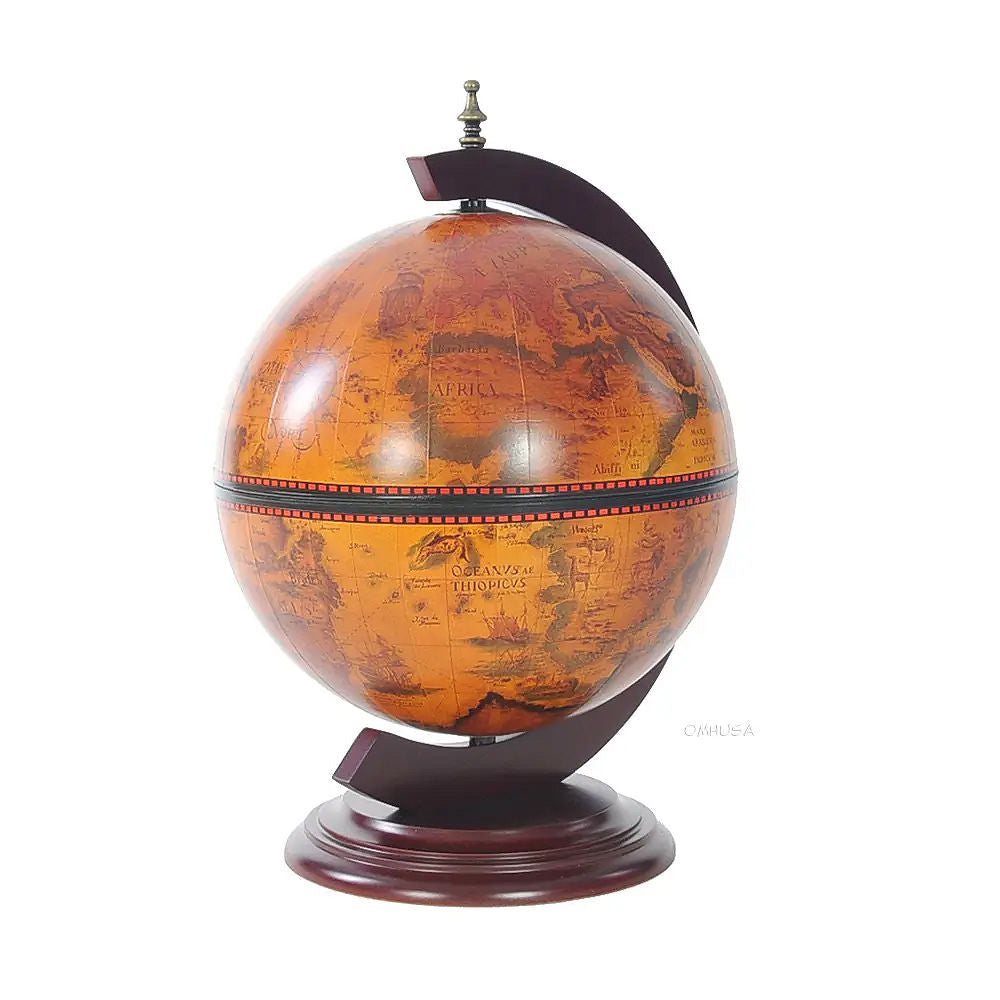 Old World Antique Mahogany Globe Tabletop Chess Set