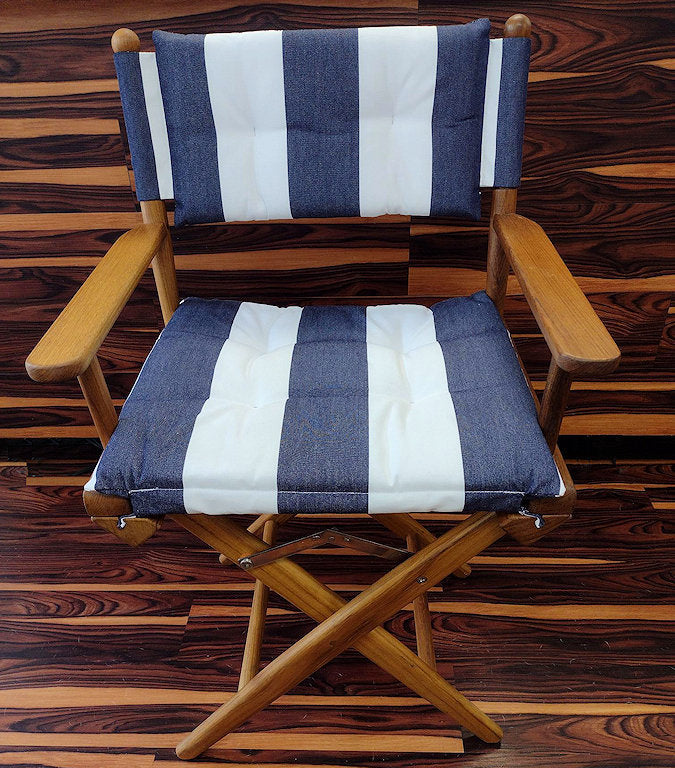 Yachting Teak Collection Luxe Navy Stripe Cushion Deck Chair