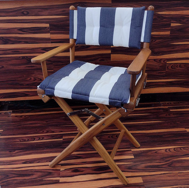 Yachting Teak Collection Luxe Navy Stripe Cushion Deck Chair