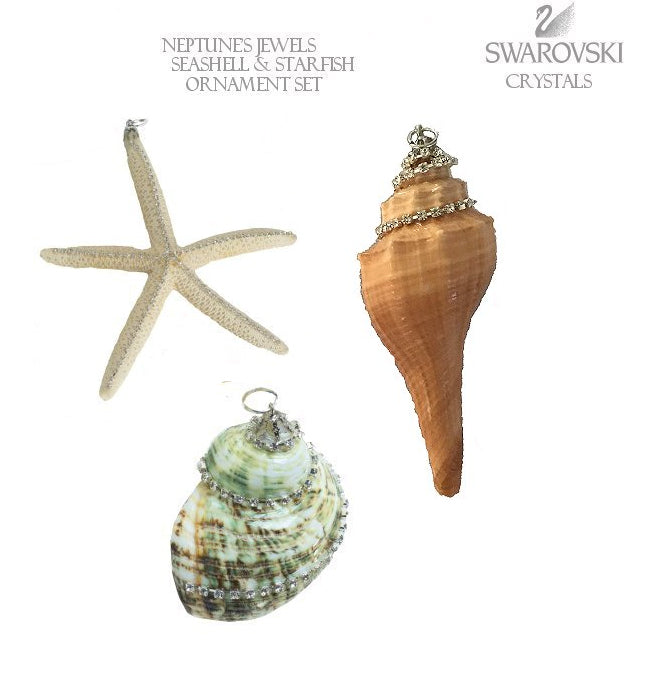 Poseidon's Jewels Swarovski Crystals Seashell Ornament Set - Nautical Luxuries