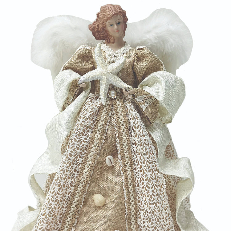 Natural Burlap Coastal Angel Tree Topper - Nautical Luxuries