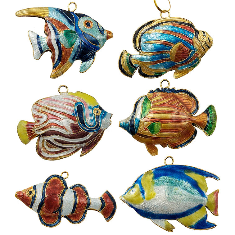Cloisonne Tropical Reef Fish Ornaments - Nautical Luxuries