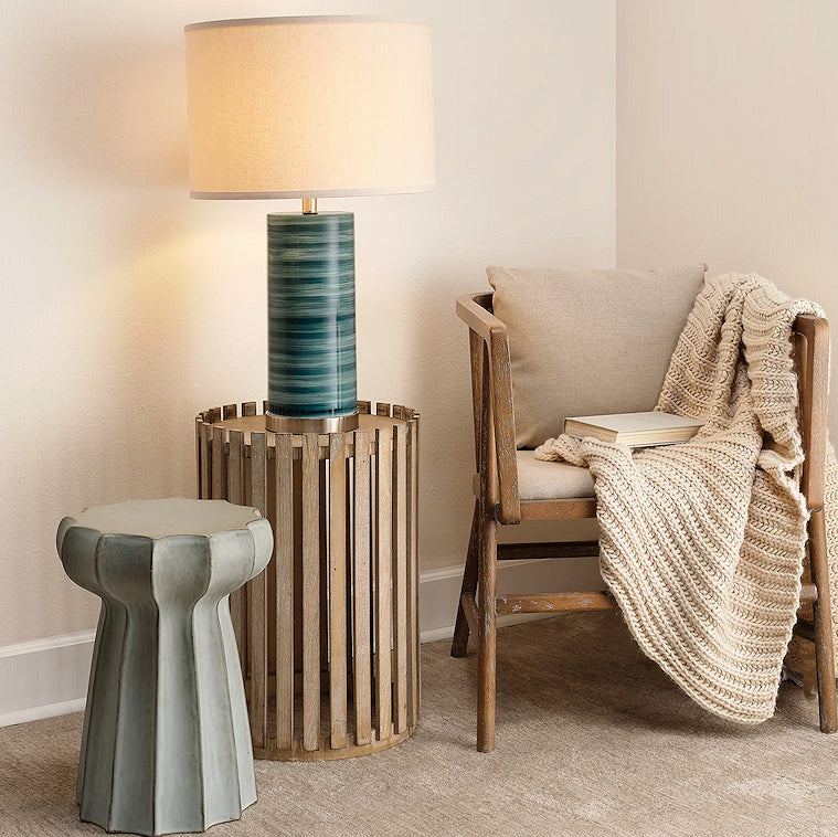 Striated Sea Depths Glass Table Lamp - Nautical Luxuries