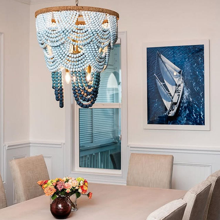 Ombre Blue Boho Beaded Chandelier