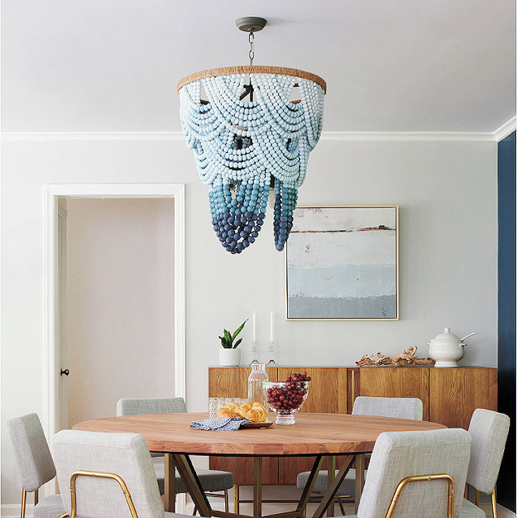 Ombre Blue Boho Beaded Chandelier