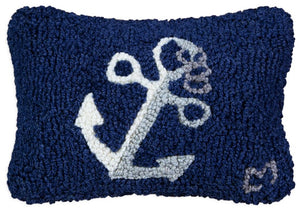 Nautical Anchor Petite Hooked Wool Lumbar Pillow - Nautical Luxuries