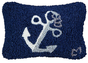Nautical Anchor Petite Hooked Wool Lumbar Pillow - Nautical Luxuries
