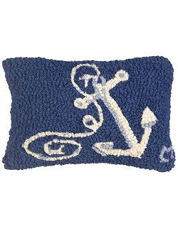 Nautical Anchor & Line Petite Hooked Wool Lumbar Pillow - Nautical Luxuries