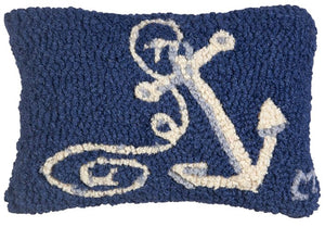 Nautical Anchor & Line Petite Hooked Wool Lumbar Pillow - Nautical Luxuries
