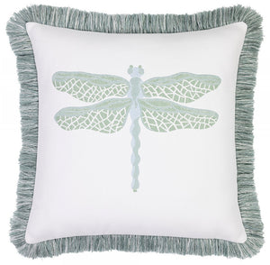 Dragonfly Fringe Trimmed Sunbrella® Outdoor Pillow - Nautical Luxuries