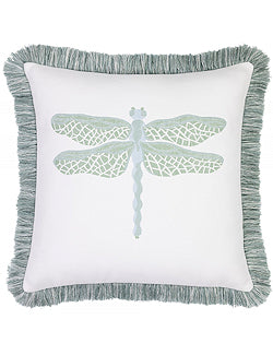 Dragonfly Fringe Trimmed Sunbrella® Outdoor Pillow - Nautical Luxuries