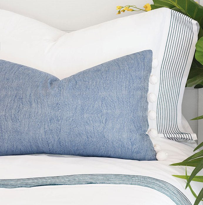 Blue Coral Ball Fringe Accent Pillow - Nautical Luxuries