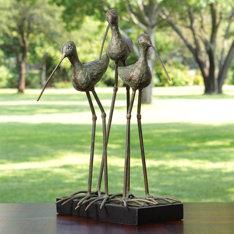 Verdigris Crane Trio Sculpture - Nautical Luxuries