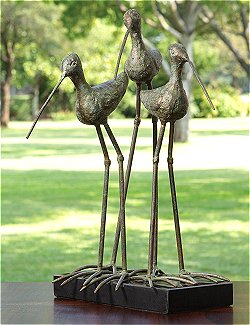 Verdigris Crane Trio Sculpture - Nautical Luxuries