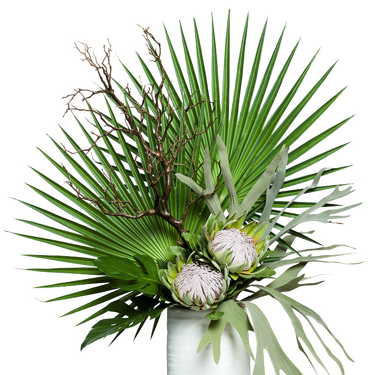 Tropical Fan Palm & Protea Large Yacht Silks Arrangement - Nautical Luxuries