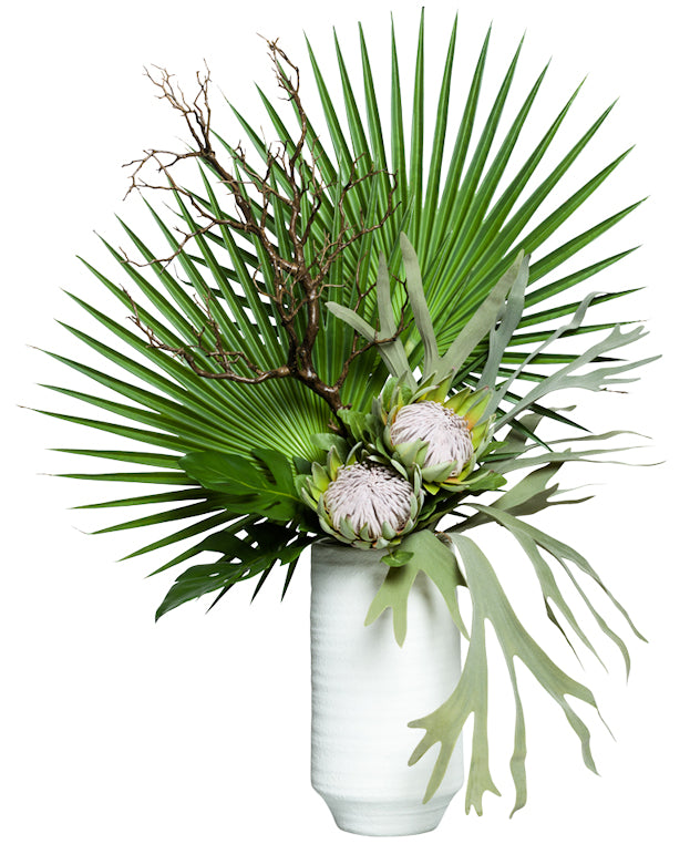 Tropical Fan Palm & Protea Large Yacht Silks Arrangement - Nautical Luxuries