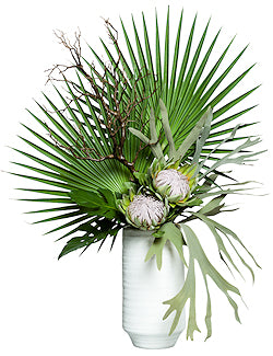 Tropical Fan Palm & Protea Large Yacht Silks Arrangement - Nautical Luxuries