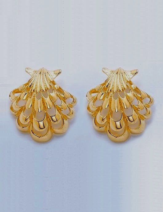 14k Gold Filigree Scallop Shell Earrings - Nautical Luxuries