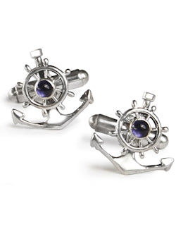 Ship's Anchor & Wheel Sterling Silver Cufflinks - Nautical Luxuries
