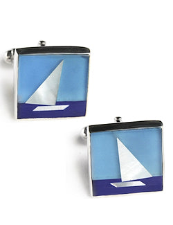 Lapis, Onyx & Mother of Pearl Sailboat Cufflinks - Nautical Luxuries
