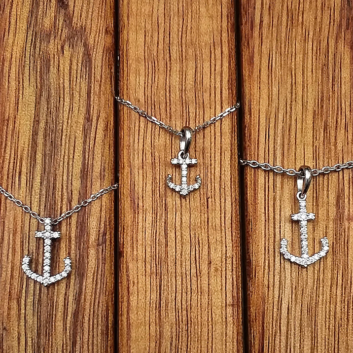 Diamond Studded Petite Anchor Pendant - Nautical Luxuries