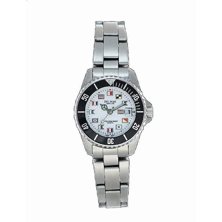 Code Flags Chronograph Watches White Face Stainless Steel Ladies
