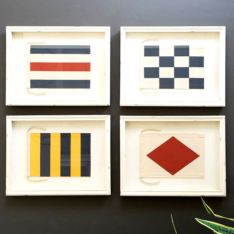Shabby Chic Nautical Flags Framed Wall Art Set - Nautical Luxuries