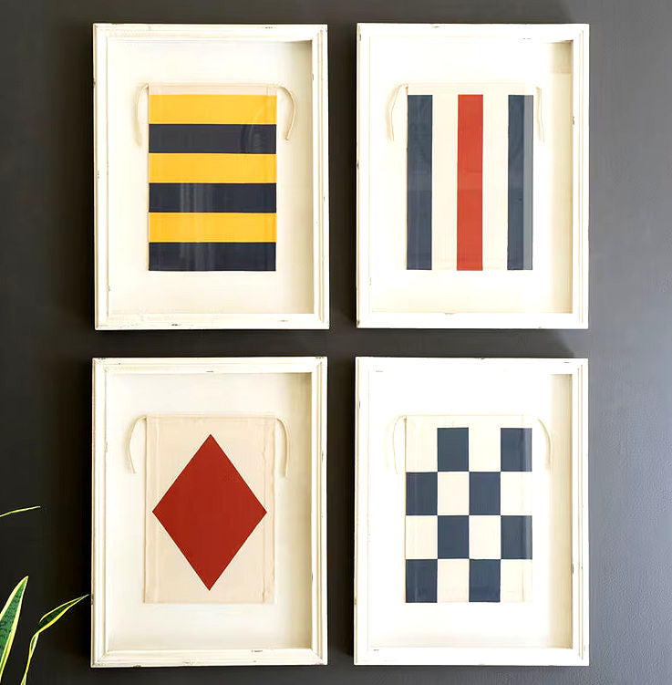 Shabby Chic Nautical Flags Framed Wall Art Set - Nautical Luxuries