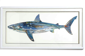 Bluewater Shark Handmade 3-D Framed Paper Collage - Nautical Luxuries