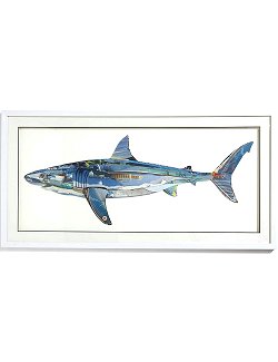 Bluewater Shark Handmade 3-D Framed Paper Collage - Nautical Luxuries