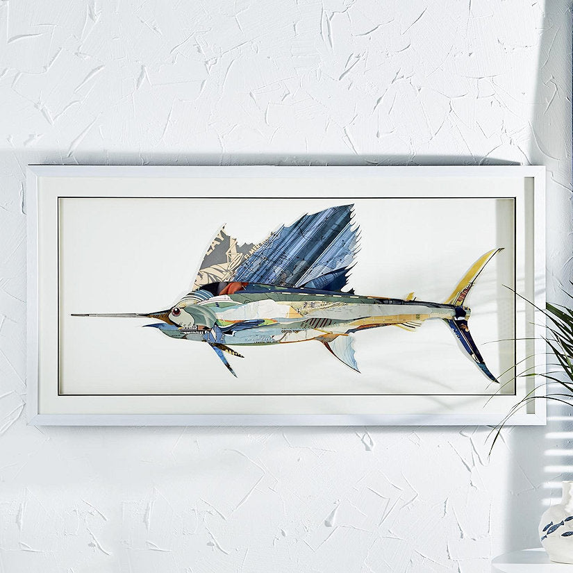 Baja Swordfish Handmade 3-D Framed Paper Collage - Nautical Luxuries