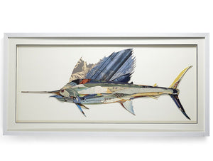 Baja Swordfish Handmade 3-D Framed Paper Collage - Nautical Luxuries