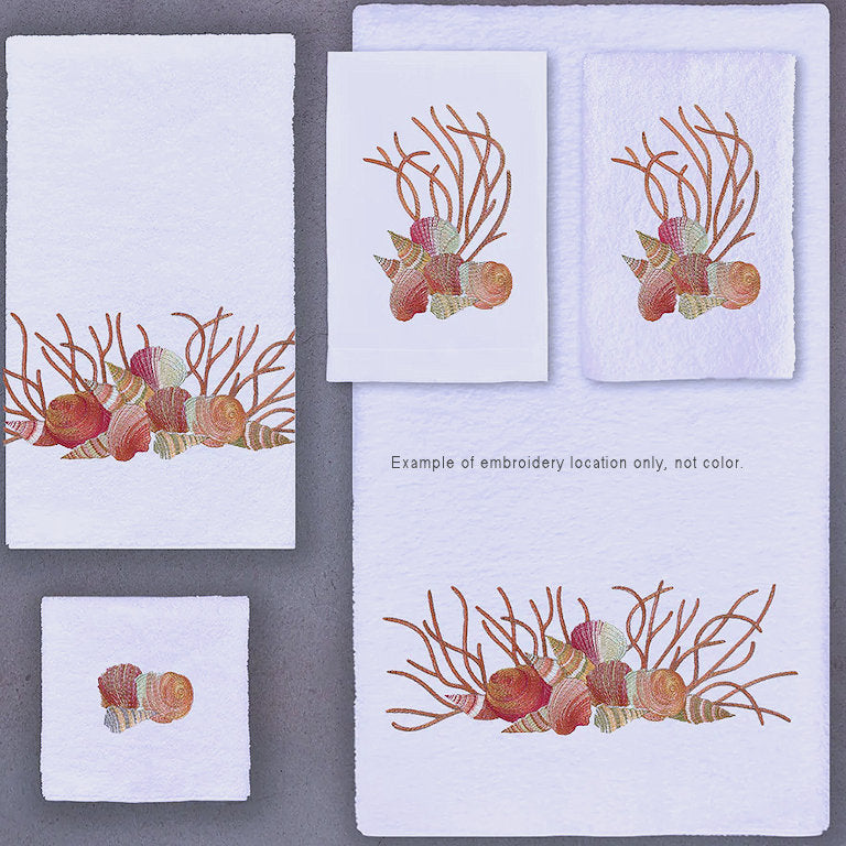 Embroidered Shells And Coral Towels - Nautical Luxuries