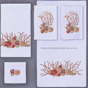 Embroidered Shells And Coral Towels - Nautical Luxuries