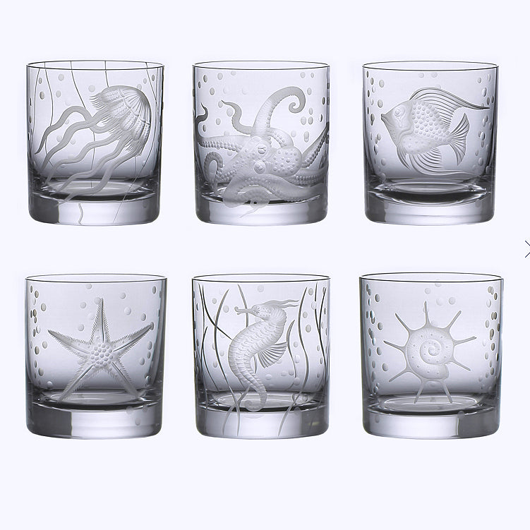 Sea Life Bohemian Crystal 6-Pc. DOF/Rocks Glass Sets