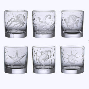 Sea Life Bohemian Crystal 6-Pc. DOF/Rocks Glass Sets
