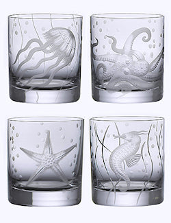Sea Life Bohemian Crystal 6-Pc. DOF/Rocks Glass Sets