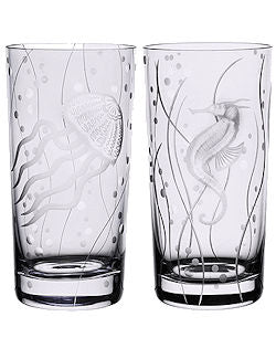 Sea Life Bohemian Crystal 6-Pc. Hi-Ball Glass Sets - Nautical Luxuries