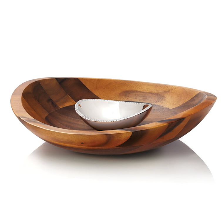 Braid Rope Acacia Wood Chip & Dip Set - Nautical Luxuries