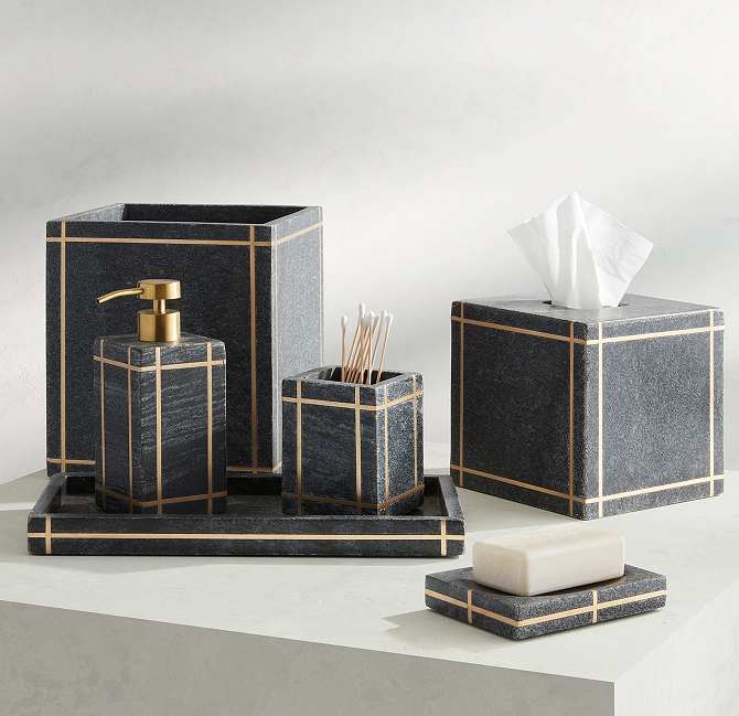 Black Marble Vintage Luxe Bath Accessories - Nautical Luxuries