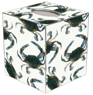 Blue Crabs Decoupage Wood Tissue Box - Nautical Luxuries