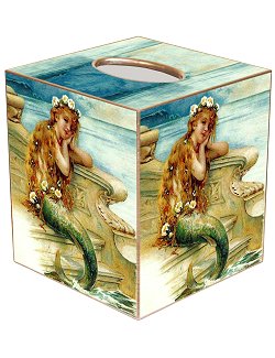 Sea Flower Mermaid Decoupage Wood Tissue Box - Nautical Luxuries